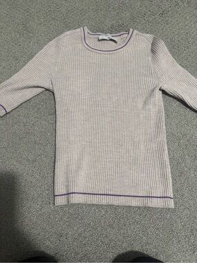 Everlane Light Lilac Ribbed Crewneck quarter sleeve Sweater